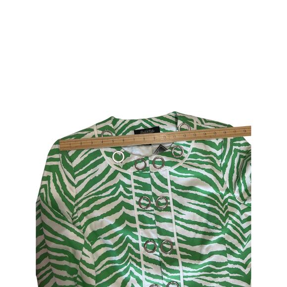 Peck & Peck Green and White Zebra Print 3/4 Sleeve Jacket Women's Size 14 Animal - Picture 10 of 11